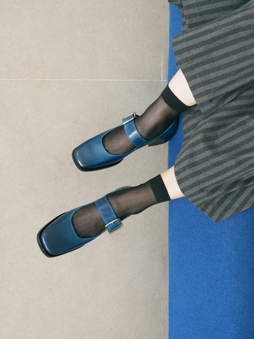 hthree 靴　38.5 メリージェーン　水色 Re 35 メリージェーンシューズ - マリンブルー - ショップ