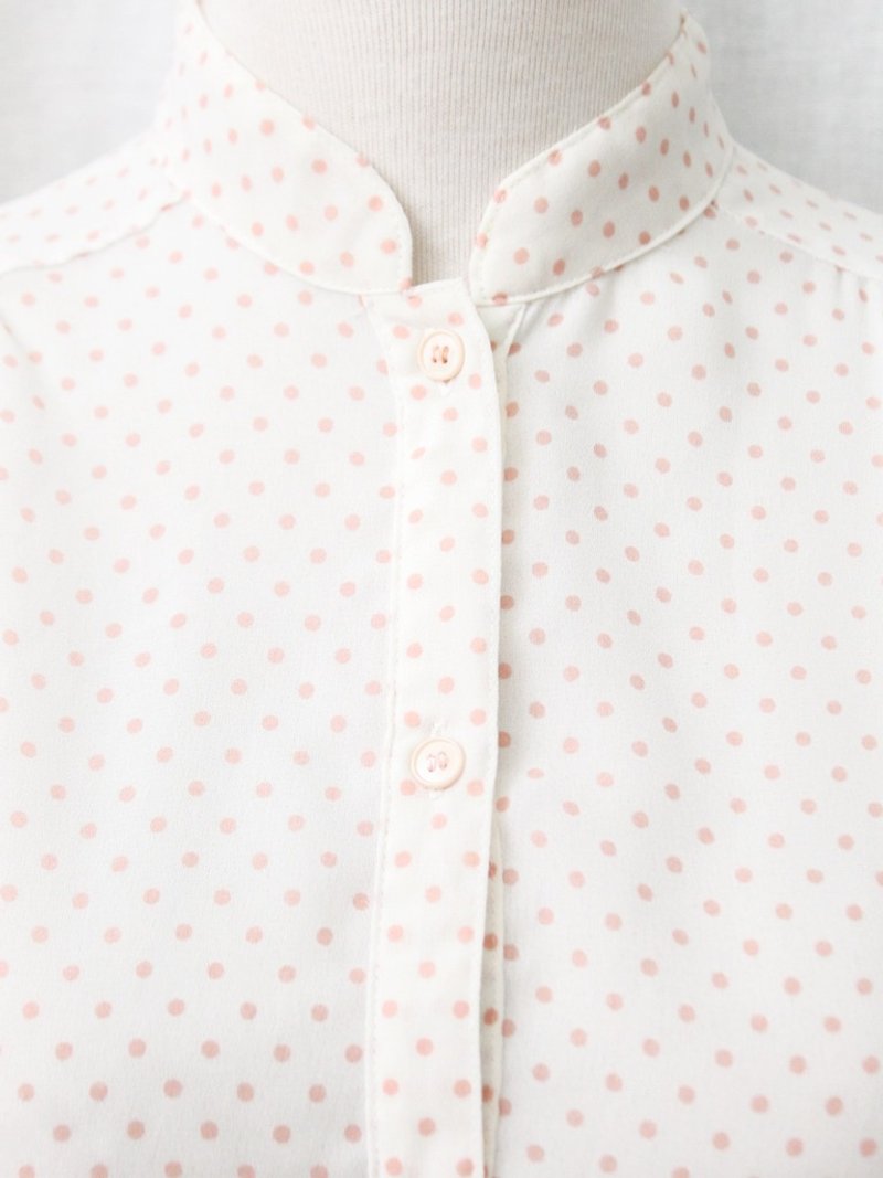 【RE0720T099】甜美清新粉色圓點點白色古著襯衫 - 恤衫 - 聚酯纖維 白色
