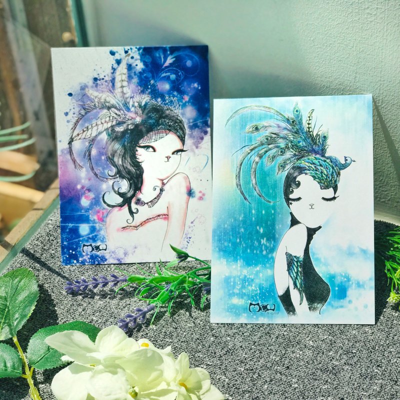 明信片 | 雙面插畫 - 時尚貓系列 2 款任選 - 卡片/明信片 - 紙 多色