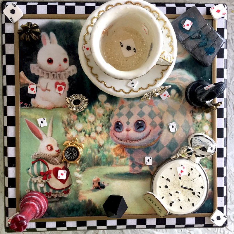 White rabbit,ring holder,Alice Cards,Alice in Wonderland,Alice box,MadHatter box - 居家收納/收納盒/儲物盒 - 木頭 藍色