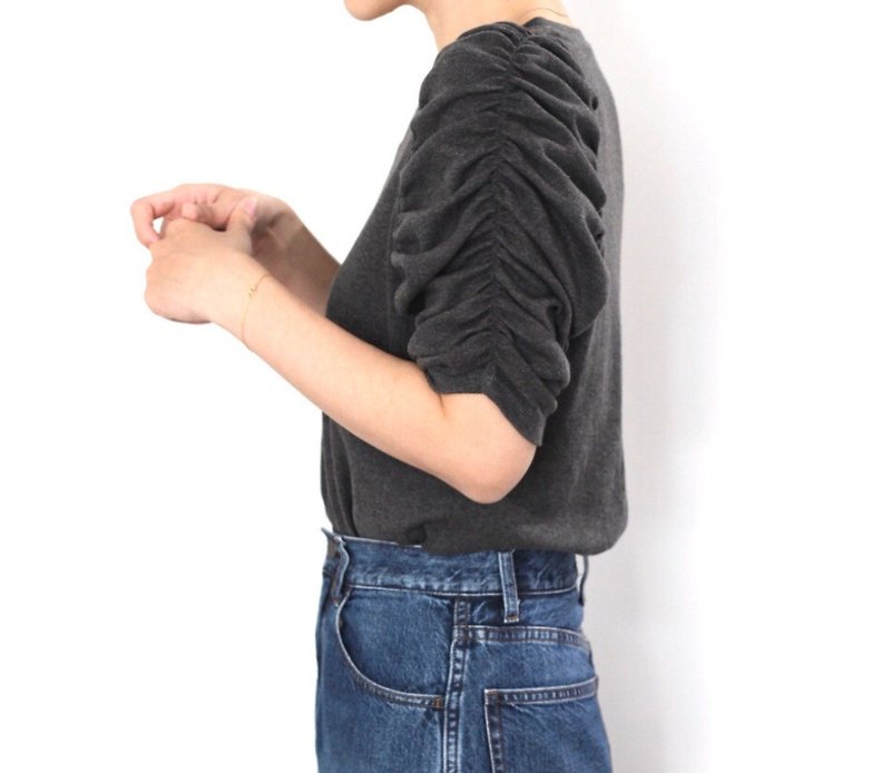 形にこだわった ブッファンスリーブ Tシャツ　ギャザー袖　【サイズ・色展開有り】 - Tシャツ - コットン・麻 グレー