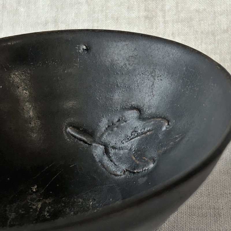 Chinese Song Dynasty Jizhou kiln Tianmu black glazed wooden leaf bowl│One heart, one leaf, one bodhi, simple and natural - ถ้วยชาม - ดินเผา สีดำ