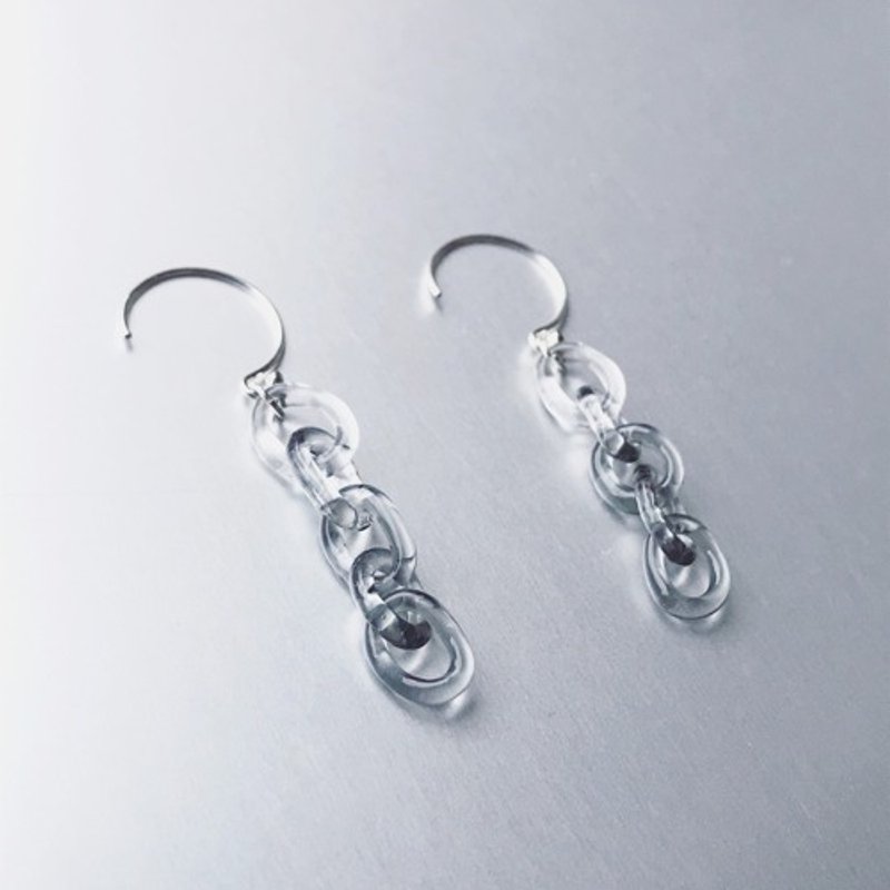 Round long chain 2way Earring Black / SV - ต่างหู - แก้ว สีดำ