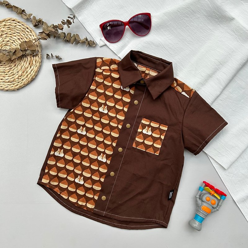Squirrel Chestnut Panel Shirt - เสื้อยืด - ผ้าฝ้าย/ผ้าลินิน 