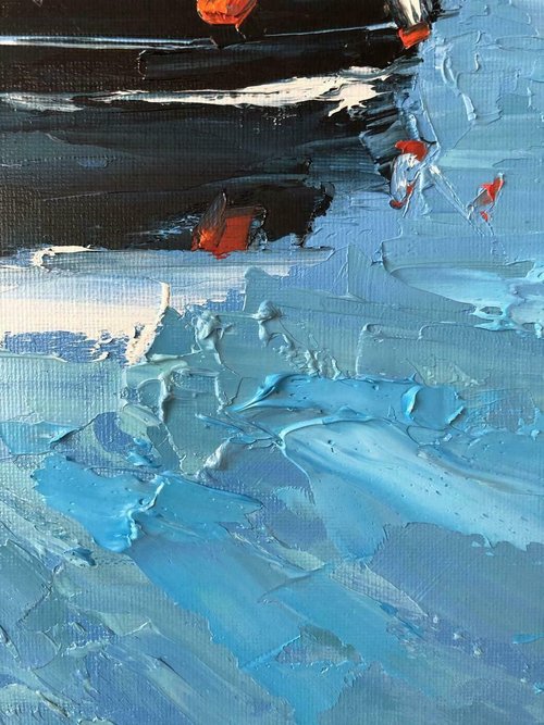 油絵　ボート　自然 キャンバスボートの風景の元の海景油絵テクスチャインパスト