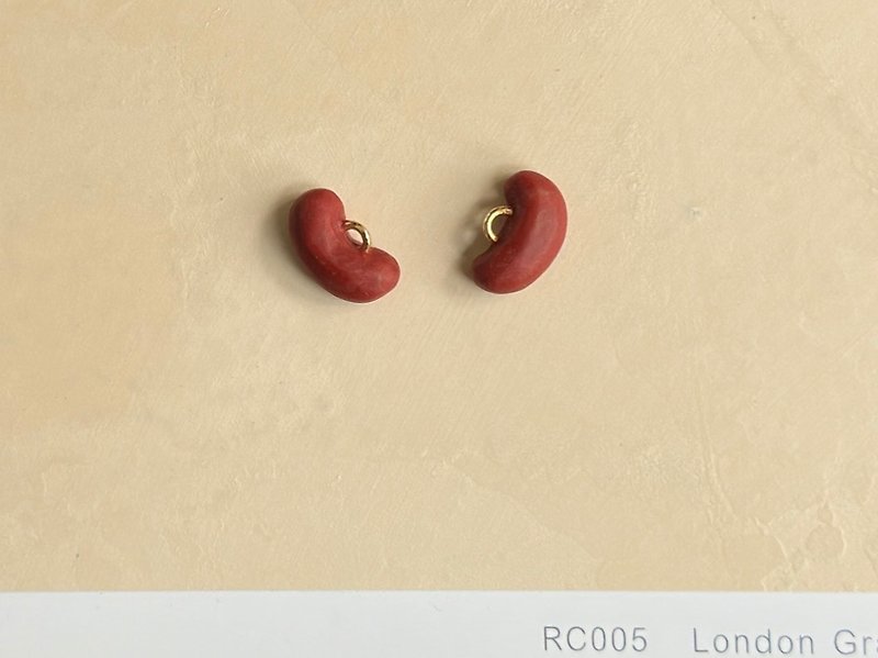Polymer clay jewelry - red bean + metal composite media earrings - can be made into ear pins or Clip-On - Earrings & Clip-ons - Other Materials Red