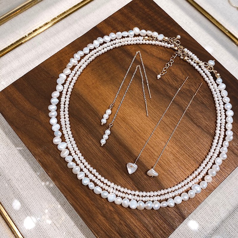 ITS-N119 [Full of Pearl Necklace・Pearl] Flat Irregular Pearl Necklace - Necklaces - Pearl White