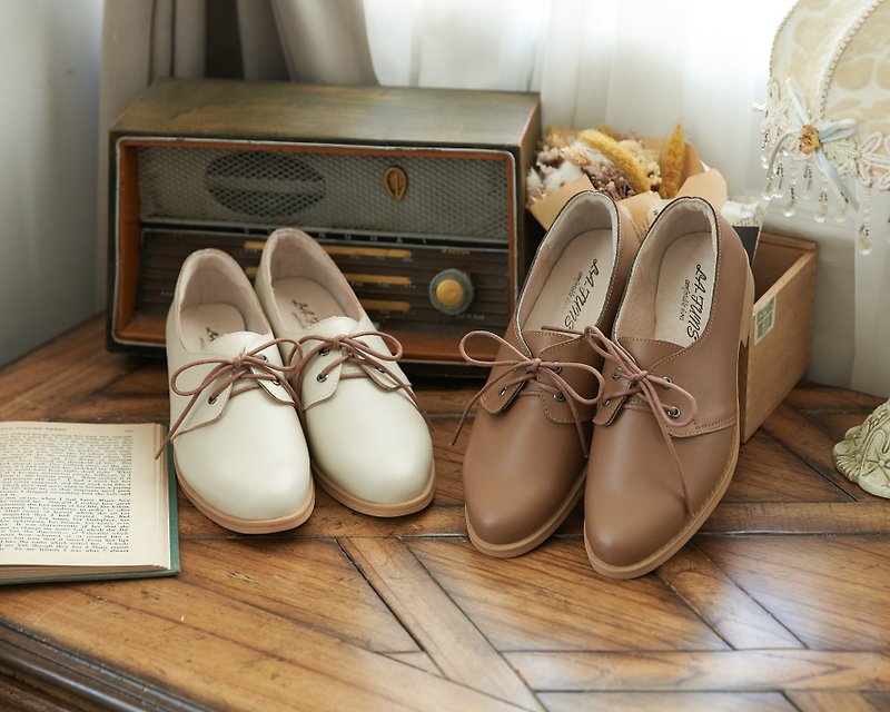 [British elegant style] Elegant Derby women's shoes. Mocha Brown - รองเท้าอ็อกฟอร์ดผู้หญิง - หนังแท้ สีนำ้ตาล