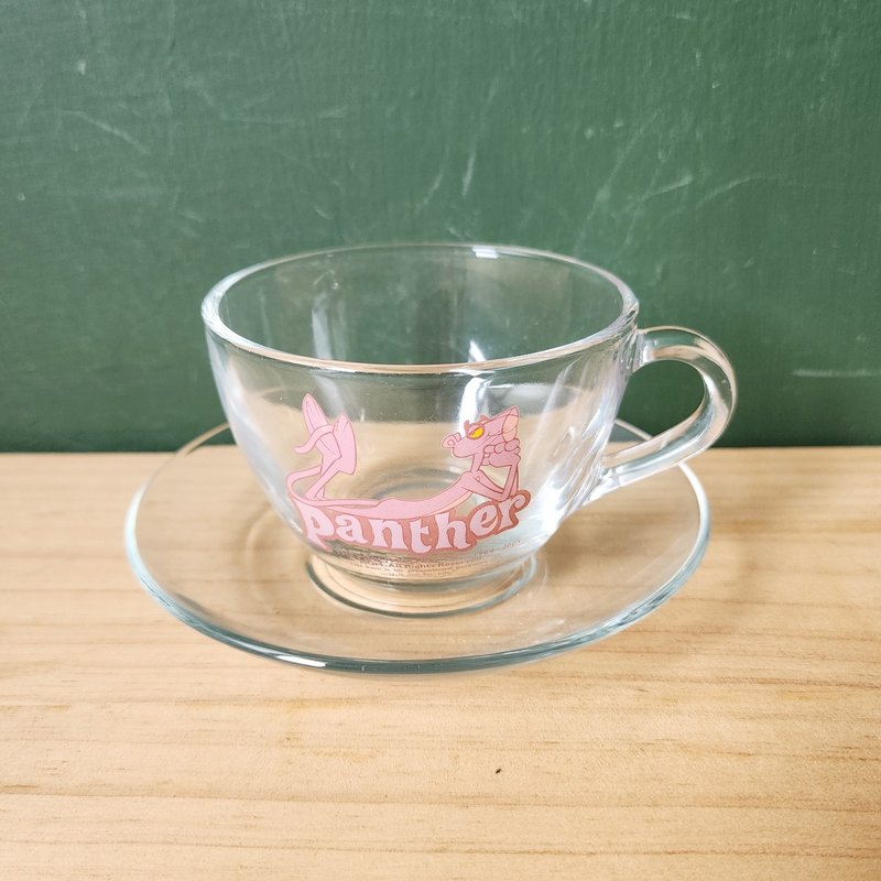 【北極二手雜貨】早期 粉紅豹 玻璃杯盤組 - 茶壺/茶杯/茶具 - 瓷 粉紅色