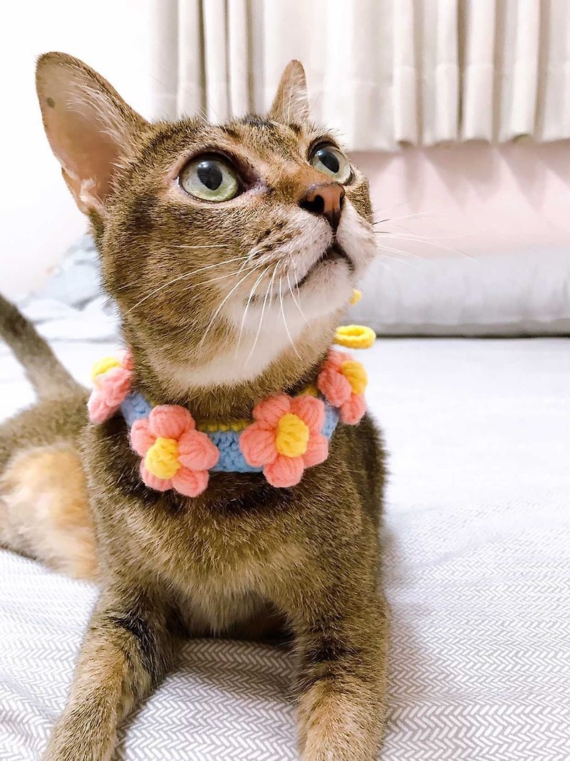 Three-dimensional flower collar/pink flower/pet scarf/hand-woven/pet accessories/cat/dog - Collars & Leashes - Cotton & Hemp Pink
