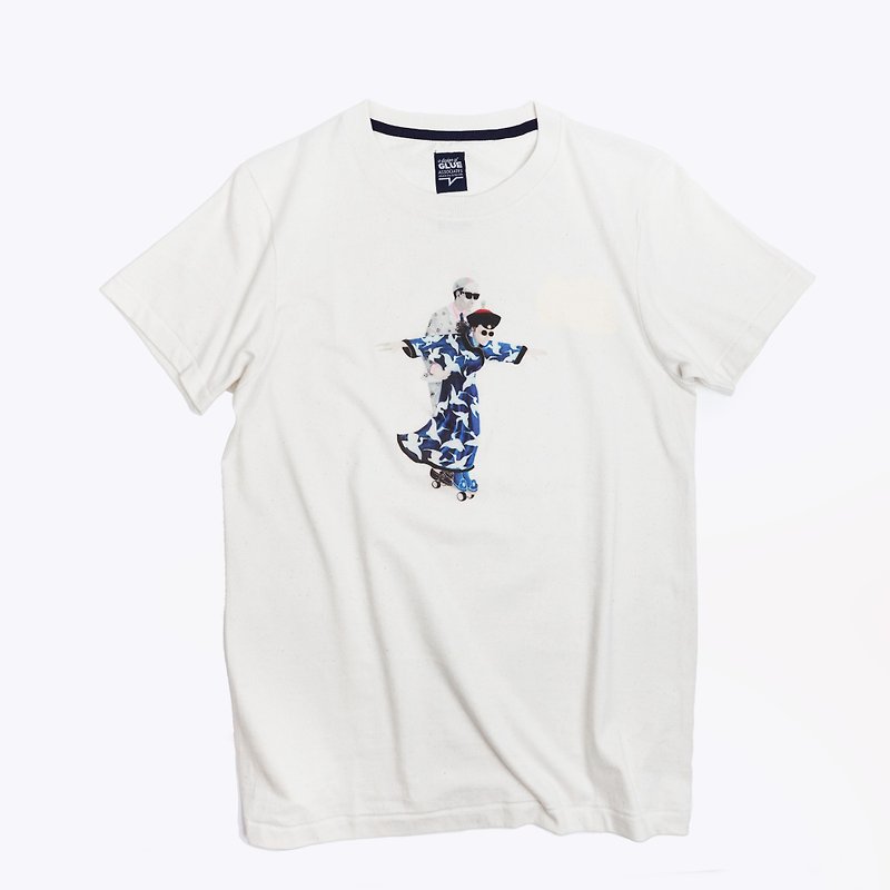 GLUE x zishi organic cotton round neck T-shirt T-shirt without side seams (Cultural Exchange II) - เสื้อฮู้ด - ผ้าฝ้าย/ผ้าลินิน 