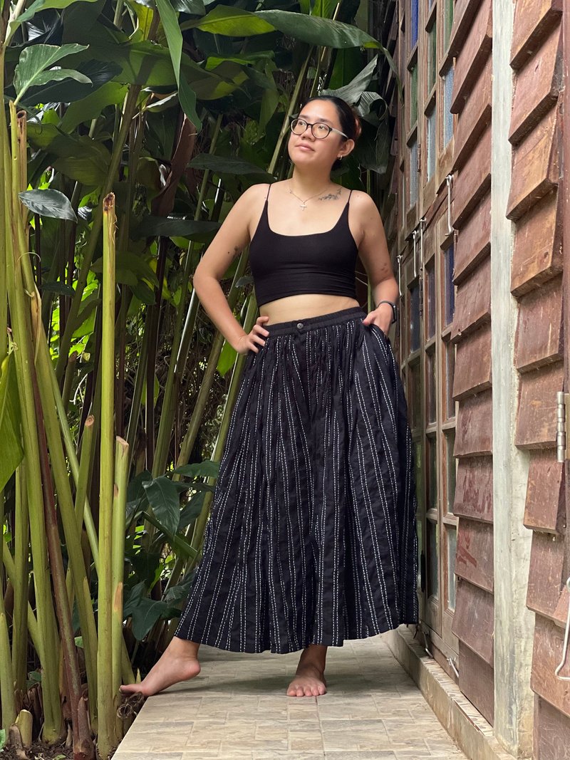 ギャザースカートパンツ - パンツ レディース - コットン・麻 ブラック