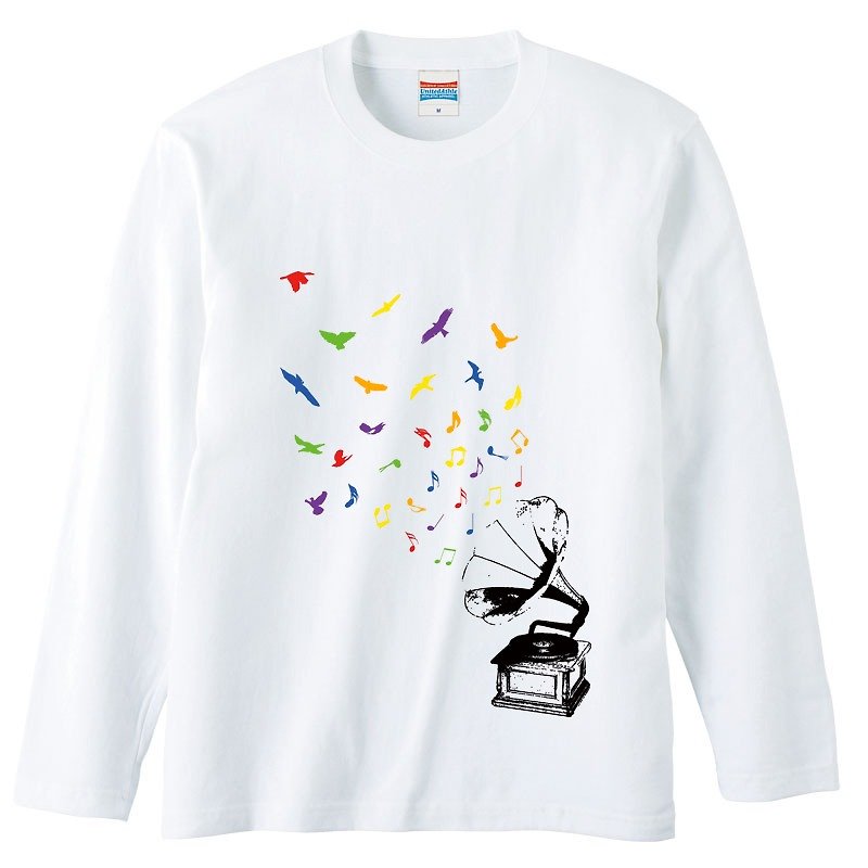 ロングスリーブTシャツ / Chirping of birds - T 恤 - 棉．麻 白色