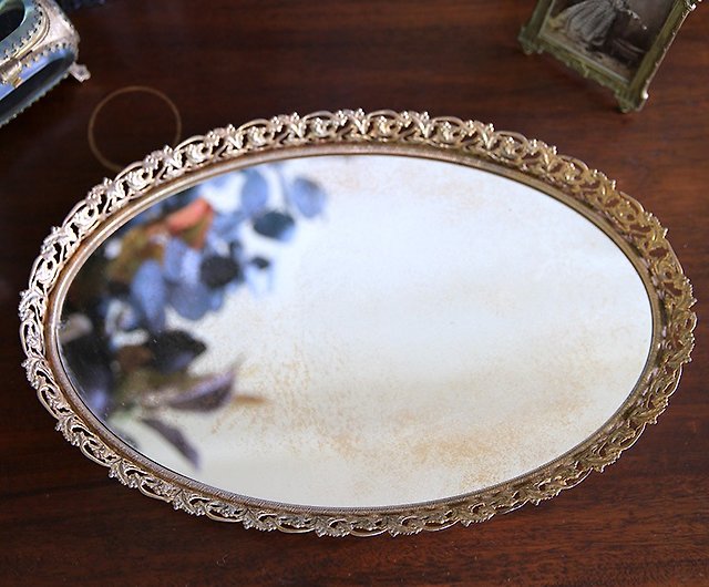American Golden Antique Mirror Tray No, Silver Mirror Vanity Tray Antique