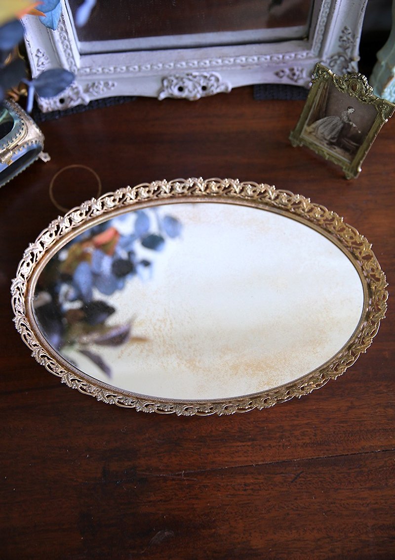 American Golden Antique Mirror Tray No.18 Large Mirror Mirror Tray - อื่นๆ - โลหะ สีทอง