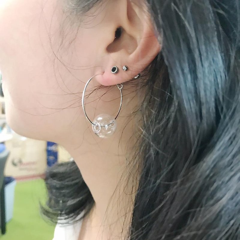 Large silver circle transparent glass earrings simple text green fashion birthday gift girlfriend gift sisters gifts such as wedding gifts - ต่างหู - แก้ว สีใส