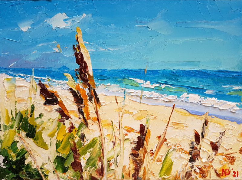 Beach Oil Painting Original Seascape Artwork Seaside Wall Art Seashore