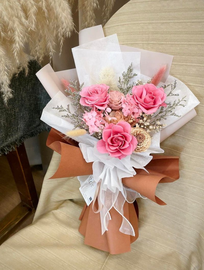 永生玫瑰【粉色浪漫】乾燥花束 生日禮物 玫瑰花束 情人節花束 - 乾燥花/永生花 - 植物．花 粉紅色