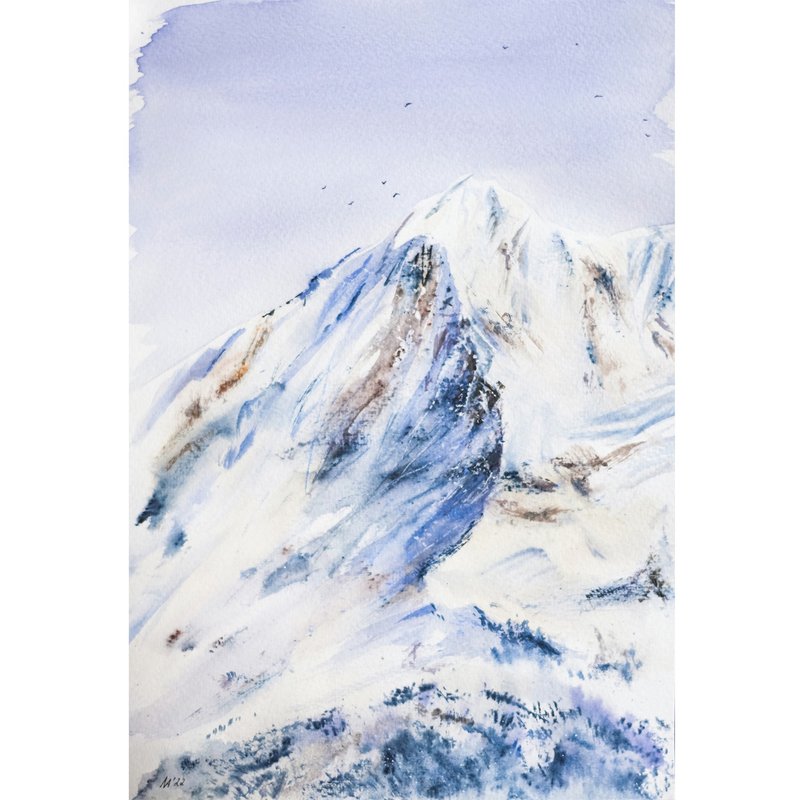 Mountains Original Watercolor Painting Landscape Mountain Scenery Art Picture - 海報/掛畫/掛布 - 紙 藍色
