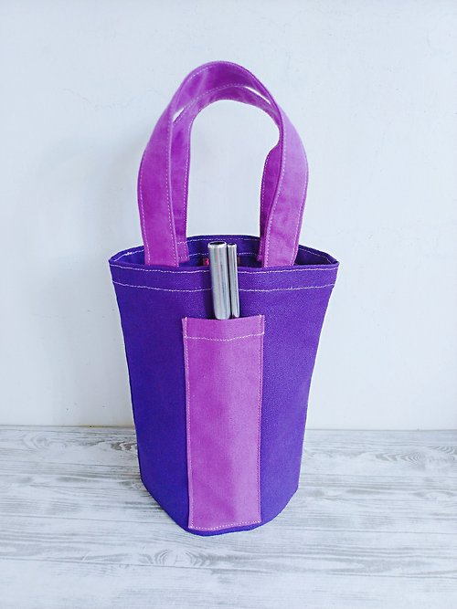 花兔手作 Hwatokki Handmade 紫羅蘭 環保通用帆布袋 冰霸杯袋 飲料提袋 水壺袋 小物袋