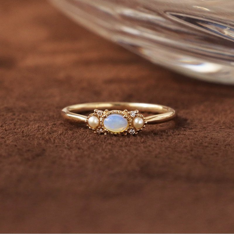 Visel Sunset Purple Halo Opal Pearl Ring - แหวนทั่วไป - เครื่องประดับ สีทอง