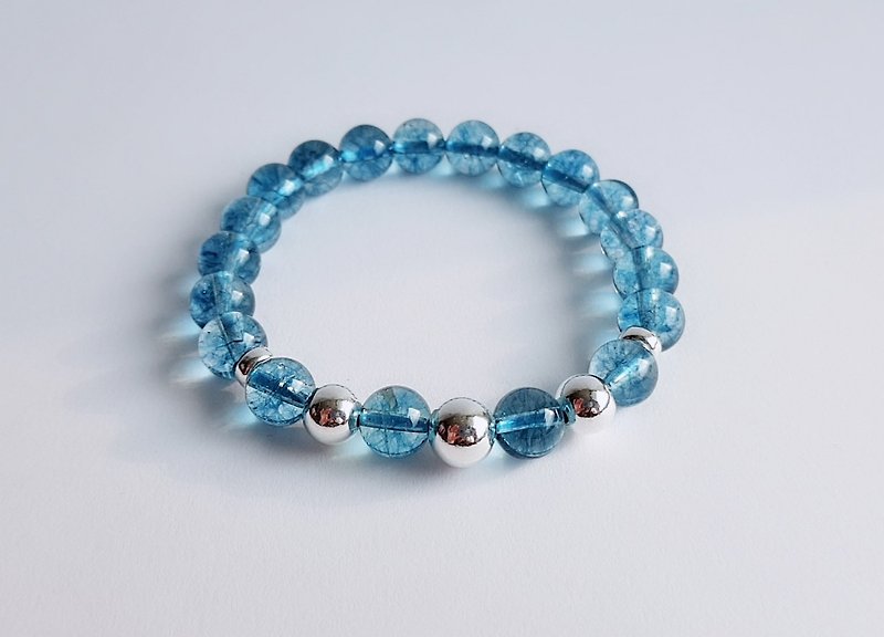 Gemstone ‧ Aqua Blue Natural Ore Blue Fluorite 925 Sterling Silver ‧ Bracelet - Bracelets - Gemstone Blue