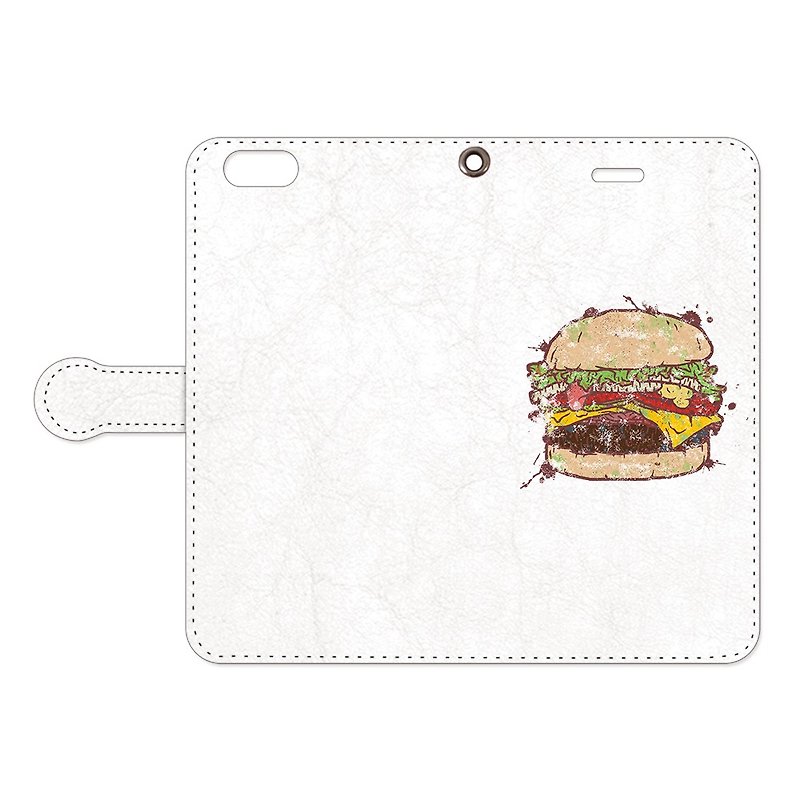 Notebook type iPhone case / Damage Burger - เคส/ซองมือถือ - หนังแท้ ขาว