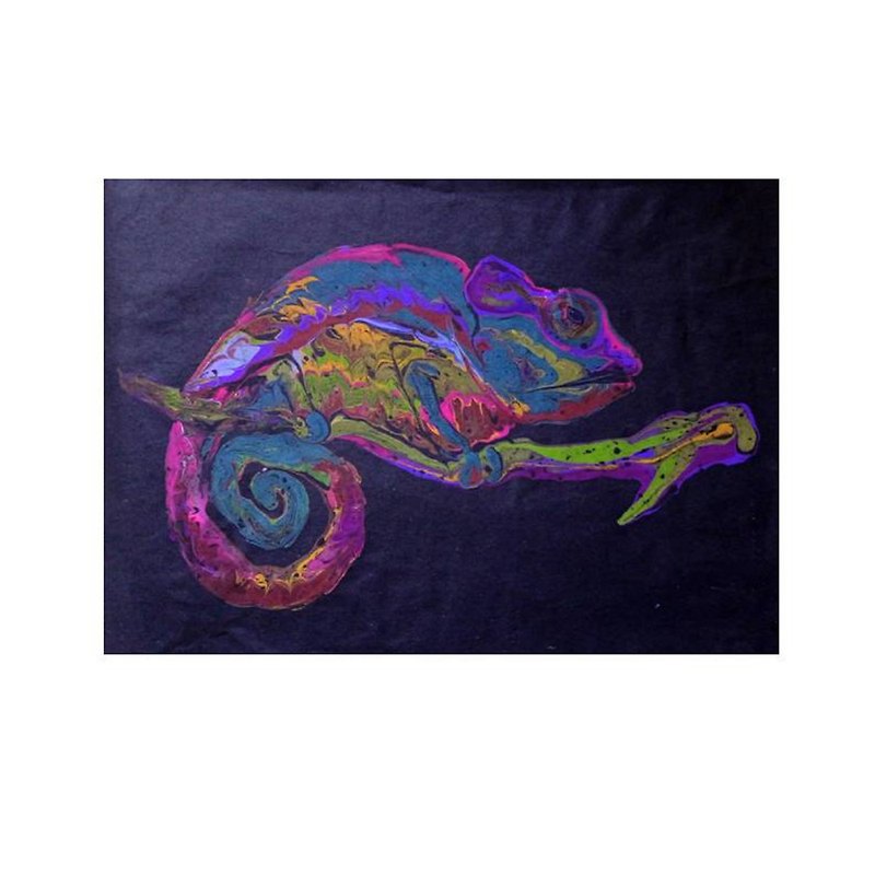 Chameleon painting on Paper Iguana Abstract Wall Decor Living Room - Wall Décor - Paper Black