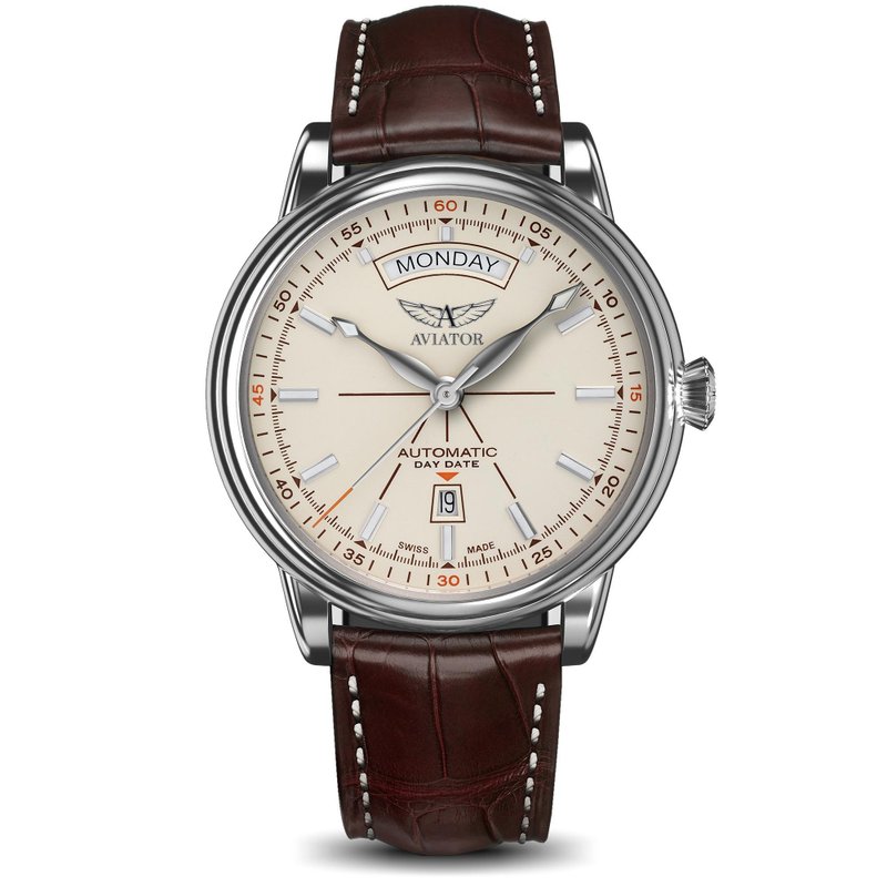 DOUGLAS DAY-DATE 飛行員機械腕錶 - 男裝錶/中性錶 - 不鏽鋼 銀色