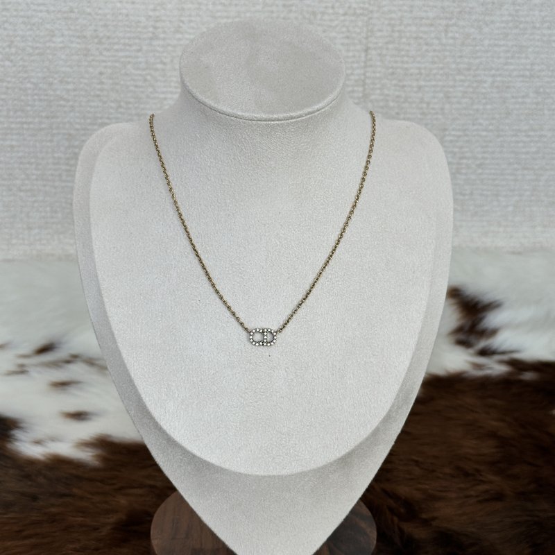 Dior 迪奧 水鑽CD logo 項鍊 - 項鍊 - 鋁合金 黃色