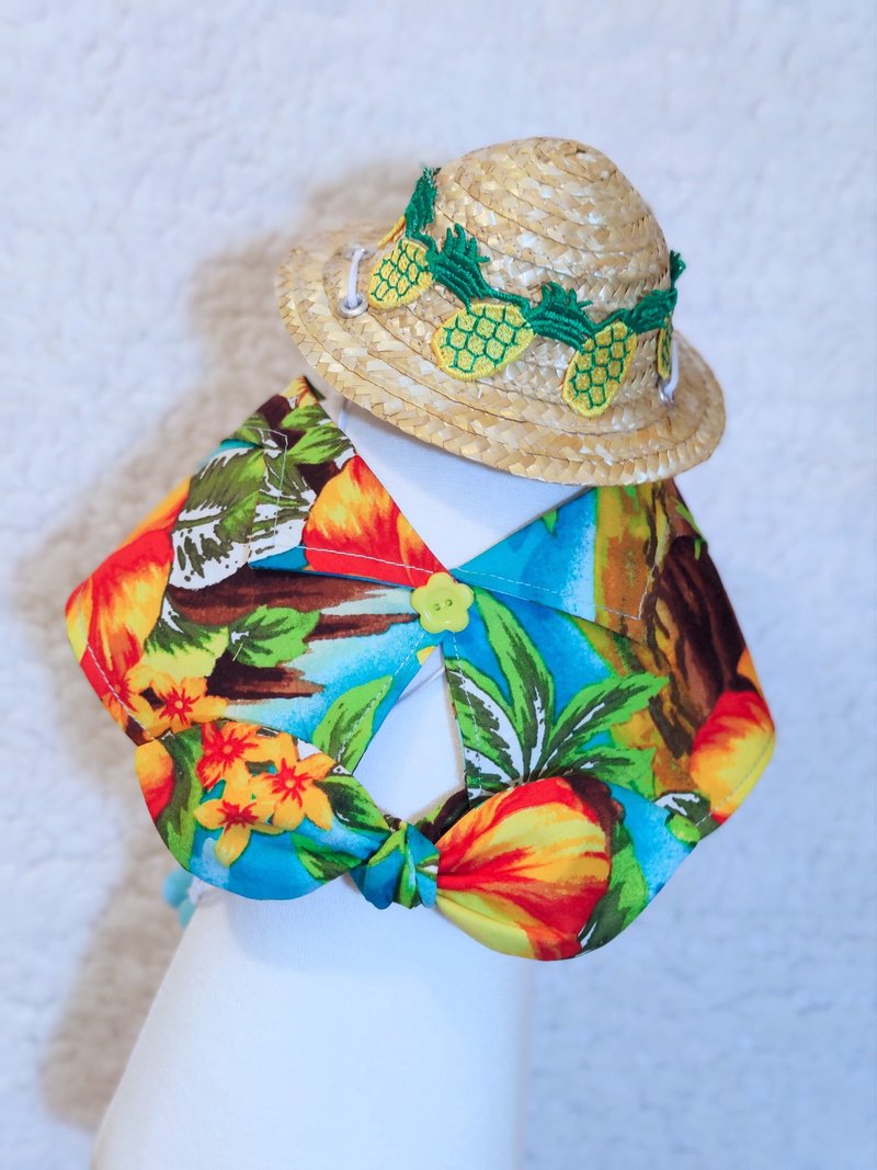 Summer Aloha Summer Aloha shirt-style neckwear pet cats and dogs collar collar - ชุดสัตว์เลี้ยง - ผ้าฝ้าย/ผ้าลินิน สีแดง