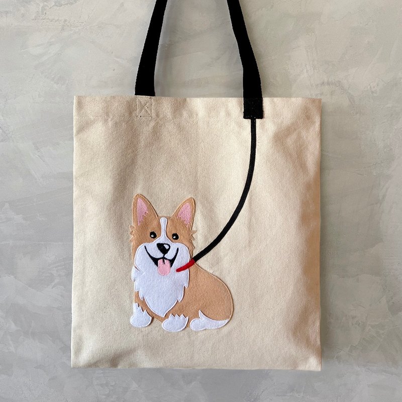 [Pattern is not printing] (stitched layer by layer) Corgi, canvas bag - Messenger Bags & Sling Bags - Cotton & Hemp Khaki