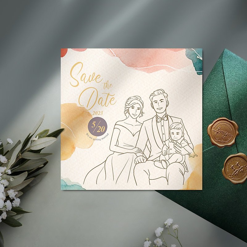Nuan Nuan Little Time-Portrait Line Illustration-Similar Painting-Postcard Wedding Invitation [Comes with Electronic Wedding Invitation] - การ์ดงานแต่ง - กระดาษ 