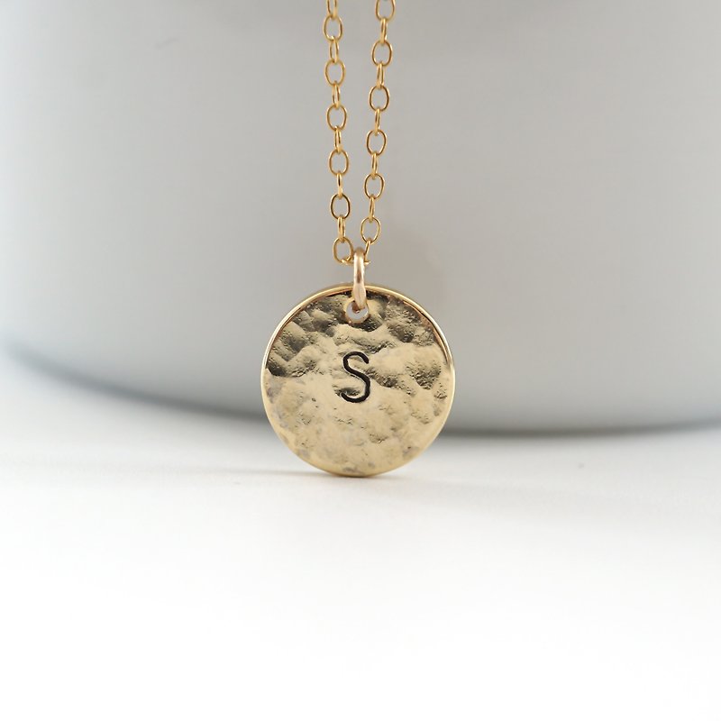 14K Rose Gold Filled Hammered Initial Plate Necklace - Necklaces - Other Metals Gold