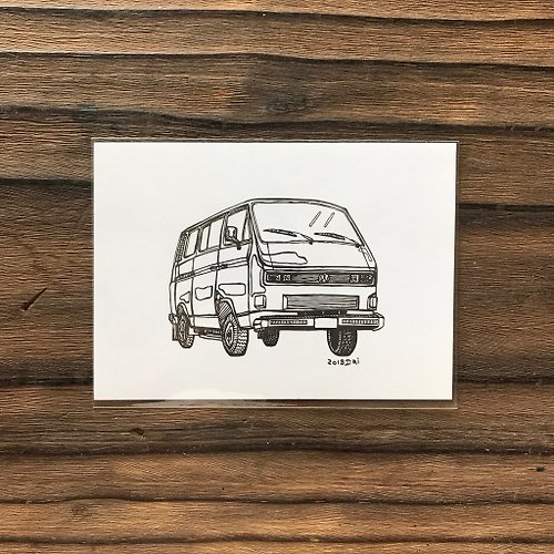 A.D老車日記 手繪老車明信片- VW T3. 福斯 小巴/旅行車