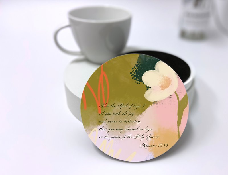 Mother's Day Gift—Abstract Garden Ceramic Scripture Coaster—Yellow Flower - ที่รองแก้ว - เครื่องลายคราม 