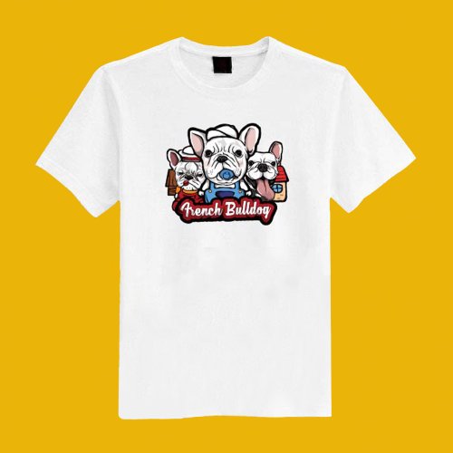 CHIC SHOP 插畫設計館 三隻小豬 法鬥 狗 插畫 白 短T 衣服 T恤 情侶裝 童裝 母子裝