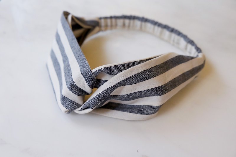 //Hairband//Field stripes dark gray and white - Hair Accessories - Cotton & Hemp Multicolor