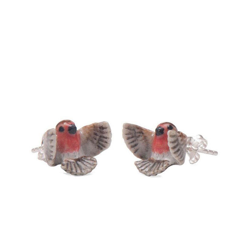 AndMary 手繪瓷耳環-知更鳥 禮盒裝Flying Robin Earrings - 耳環/耳夾/耳骨夾 - 瓷 紅色