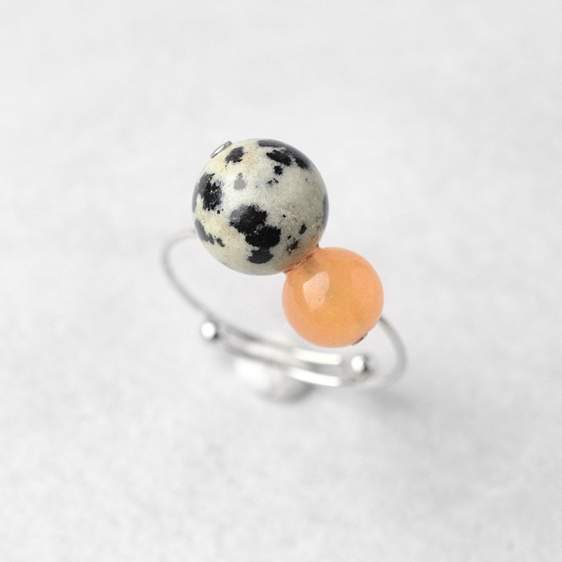 bicolor ring dalmatian mandarin orange natural stone ring open ring birthday gift woman wedding gift contemporary jewelry - แหวนทั่วไป - เครื่องประดับพลอย สีส้ม