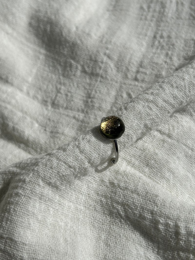 不鏽鋼 墨綠金箔 可調節開口戒 森林祕語 - 對戒 - 不鏽鋼 綠色