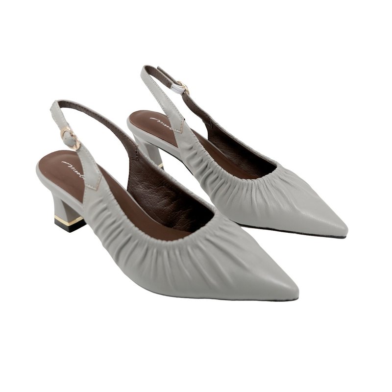 Sheepskin wrinkled hollow heel shoes-Qin gray-Emma Woodhouse 2024S2 - High Heels - Genuine Leather Gray