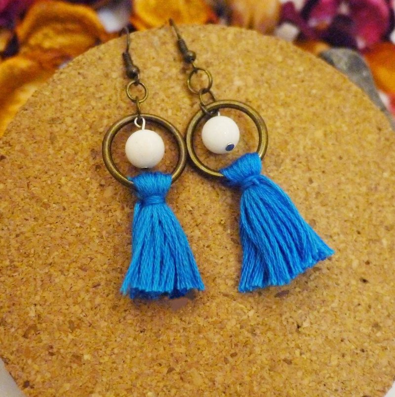 Natural stone tassel earrings - Earrings & Clip-ons - Other Materials Multicolor