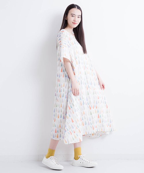 しずく ドロップ プリント ナチュラル ワンピース