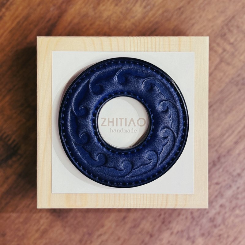 原創手工製作牛皮劍道刀鐔 生生流転 藍色 劍鍔 Tsuba - 運動配件 - 真皮 藍色