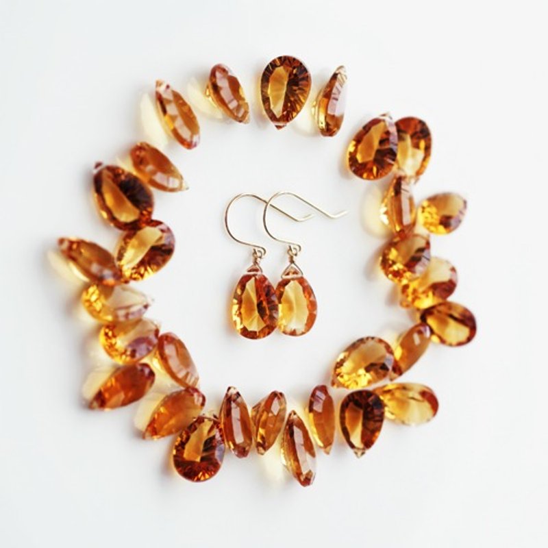 14KGF citrine pear shape concave cut earrings Monique - ต่างหู - เครื่องเพชรพลอย สีส้ม