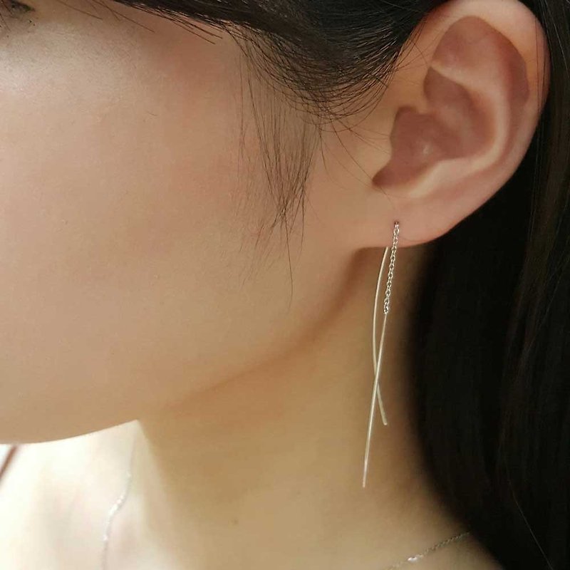 純銀線條垂墜耳環 | 簡約設計 | 質感。百搭。個性。都會 - 耳環/耳夾 - 純銀 