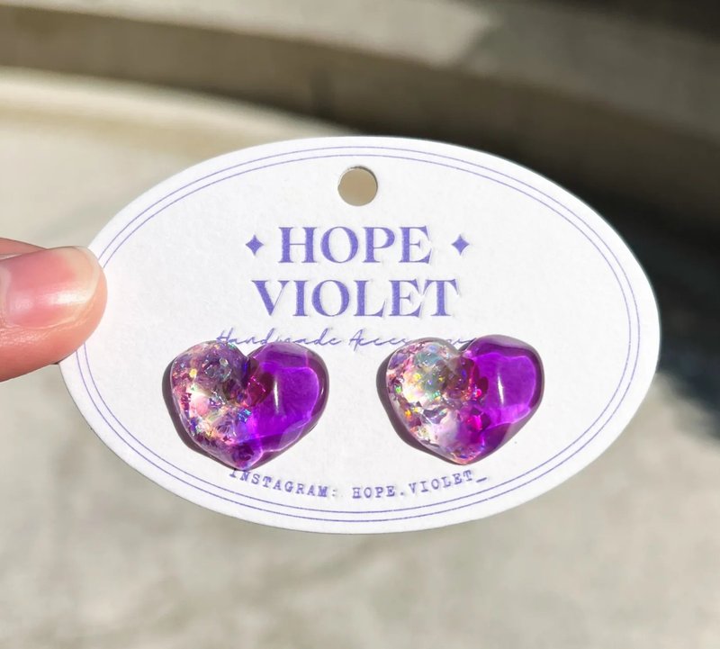 Charming Hearts Magical Purple Earrings - ต่างหู - เรซิน สีม่วง