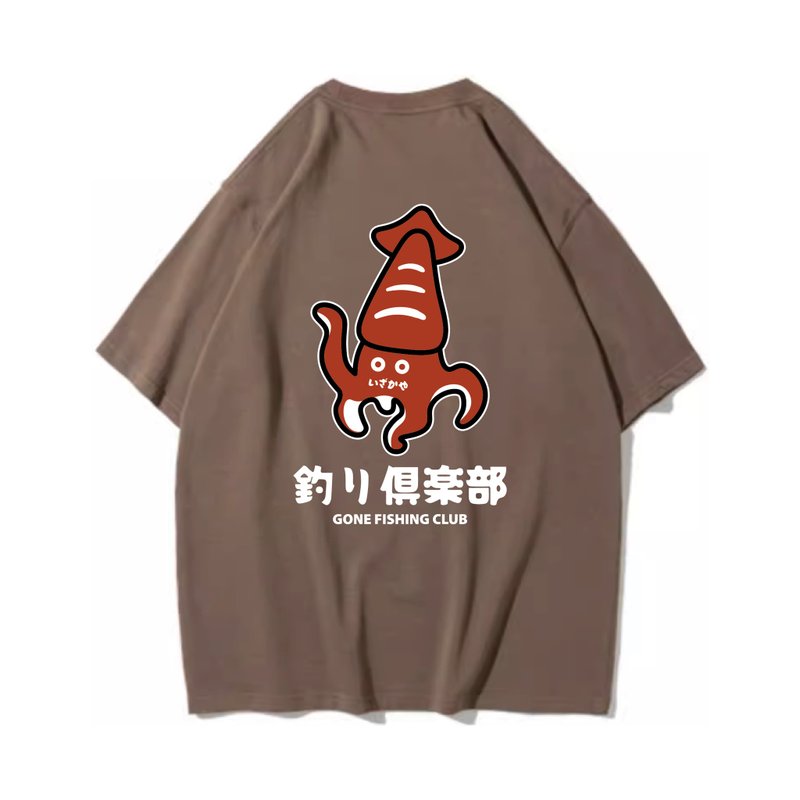 SQUID squid unisex short-sleeved T-shirt 8 colors for men and women fishing club - เสื้อยืดผู้ชาย - ผ้าฝ้าย/ผ้าลินิน สีกากี