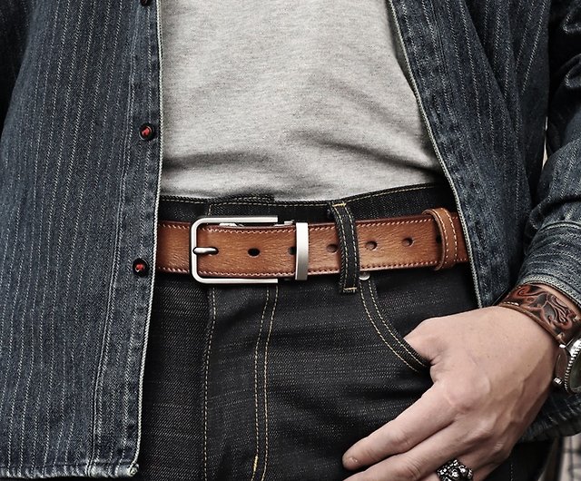 Vintage Casual Hand-forged Brass Pin Buckle Natural Unlayered Cowhide Men's  Belt Men's Jeans Leather Belt (Light brown, 115cm) : Buy Online at Best  Price in KSA - Souq is now : Fashion